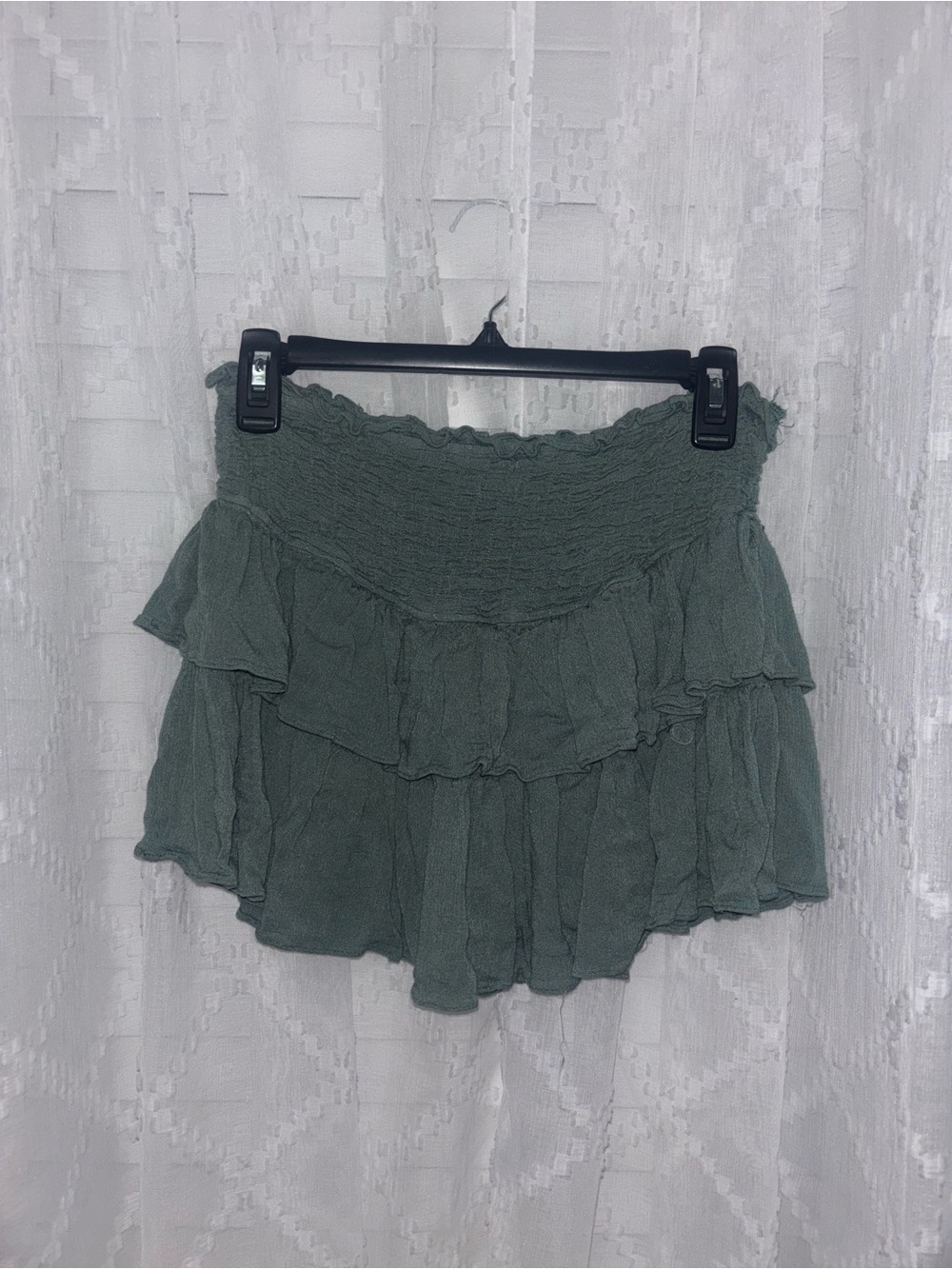Tiered Ruffle Mini Skirt in Dusty Sage
